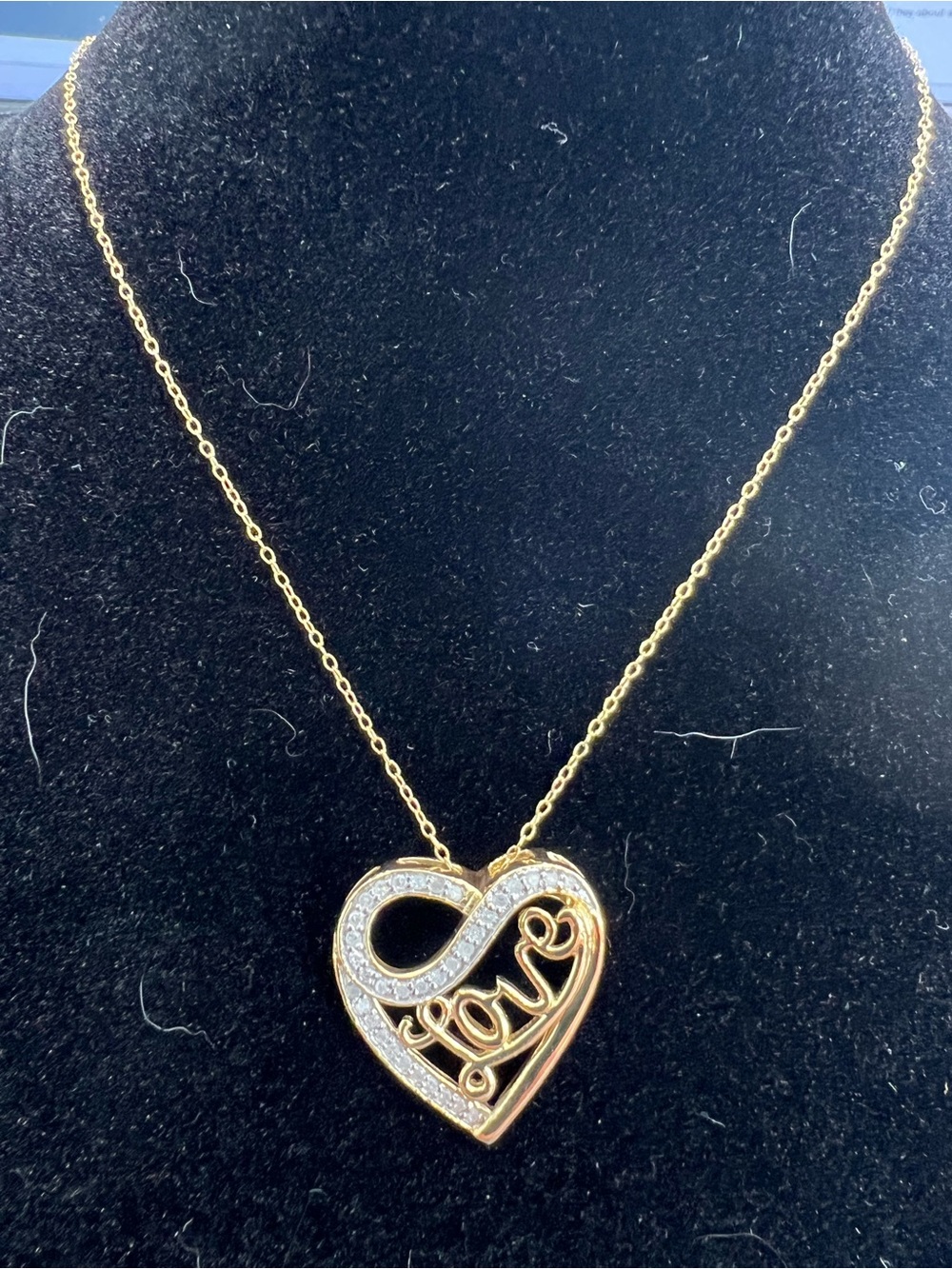 Sterling Silver Gold Over Heart Infinity Necklace w/ .25ctw Natural Diamonds